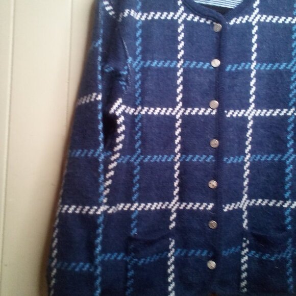 Tally Ho Sweater Cardigan L Button Up Long Sleeve Blue White - Picture 13 of 16